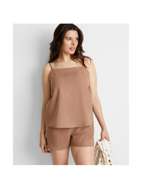 State of Day Women's Size Medium Brown 2-Pc. Sleeveless Linen Pajamas Set NWT
